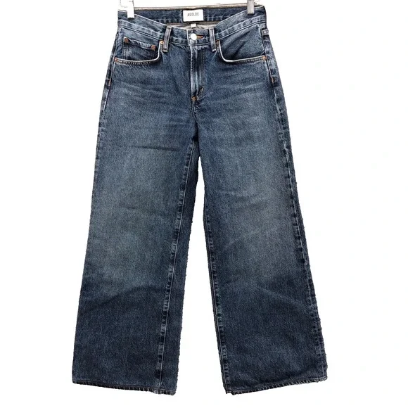 Agolde Clara Wide Leg Jeans Womens 24 00 Blue Denim Organic Cotton Mid Rise - Picture 1 of 7